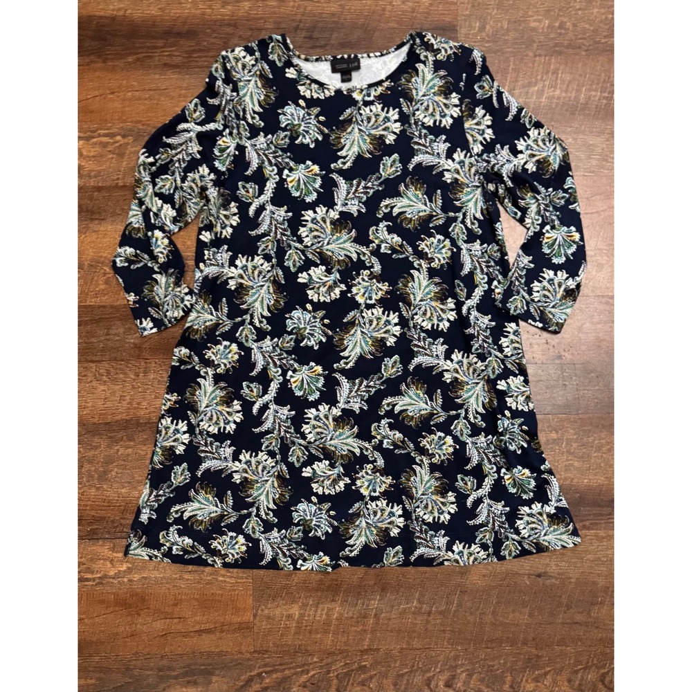 J.Jill Wearever Collection Paisley Floral Stretch Dress Small Navy